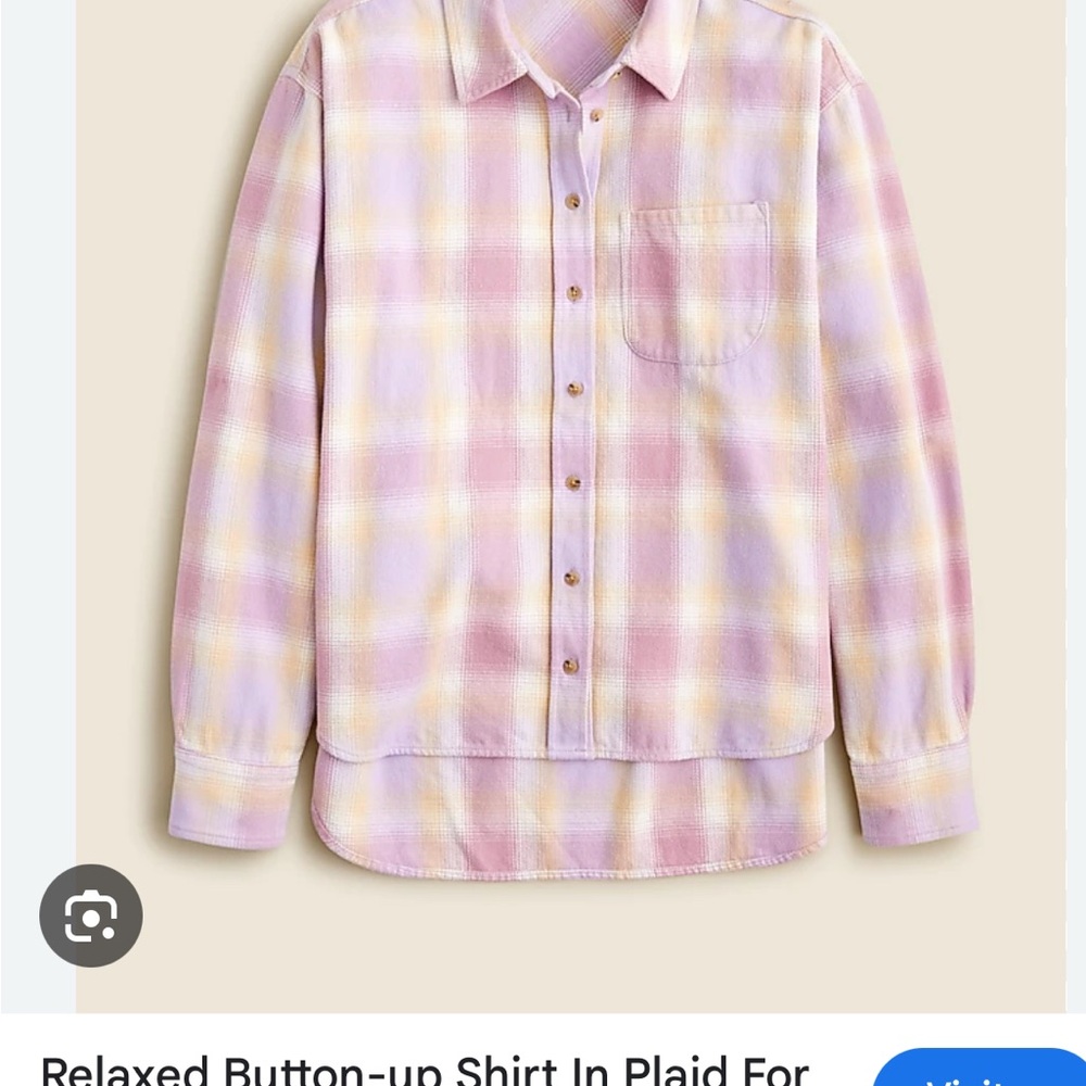 J. Crew Lavender and Cream Plaid Shirt